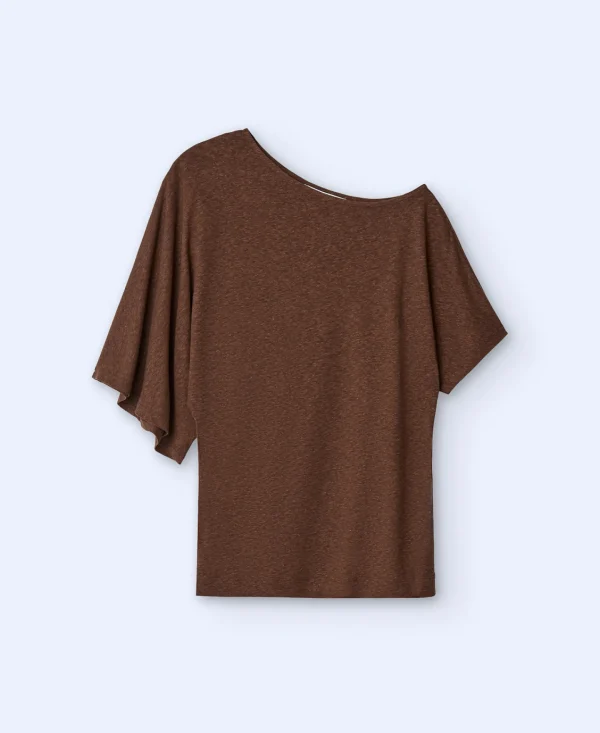 Adolfo Dominguez Camisetas>Camiseta Asimetrica En Lyocell Y Lino Marron