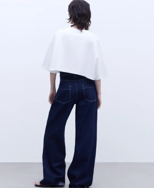 Adolfo Dominguez Camisetas>Camiseta Cropped En Algodon Blanco