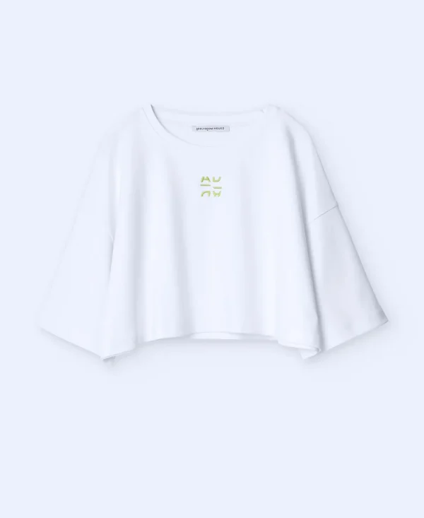 Adolfo Dominguez Camisetas>Camiseta Cropped En Algodon Blanco