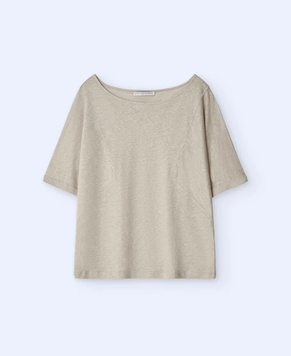 Adolfo Dominguez Camisetas>Camiseta Cuello Barco En Lino Piedra