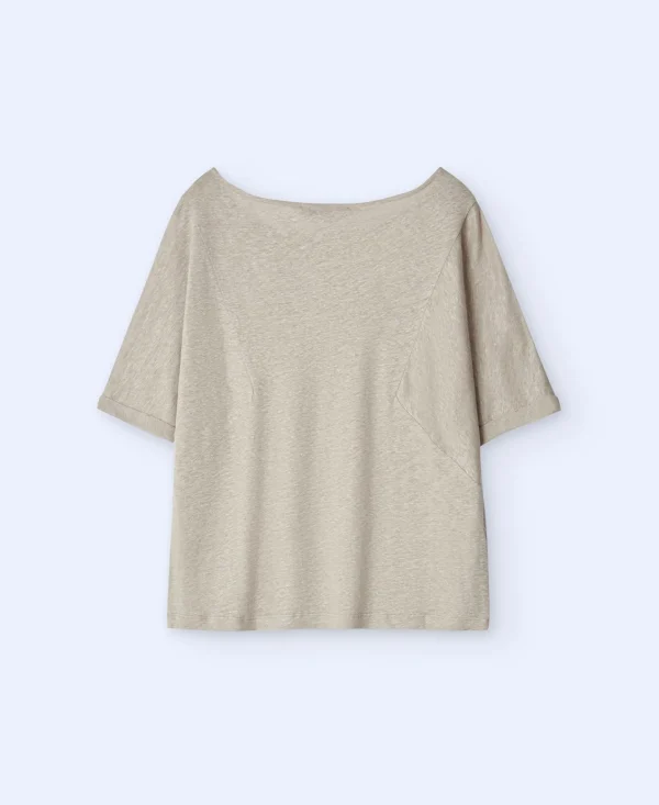 Adolfo Dominguez Camisetas>Camiseta Cuello Barco En Lino Piedra