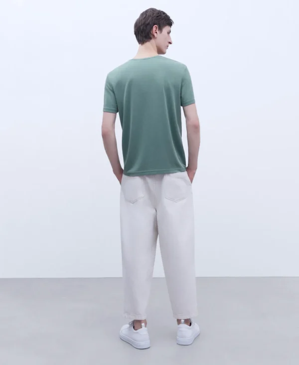 Adolfo Dominguez Camisetas Y Polos>Camiseta Cuello Caja En Modal Verde Gris