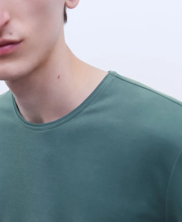 Adolfo Dominguez Camisetas Y Polos>Camiseta Cuello Caja En Modal Verde Gris