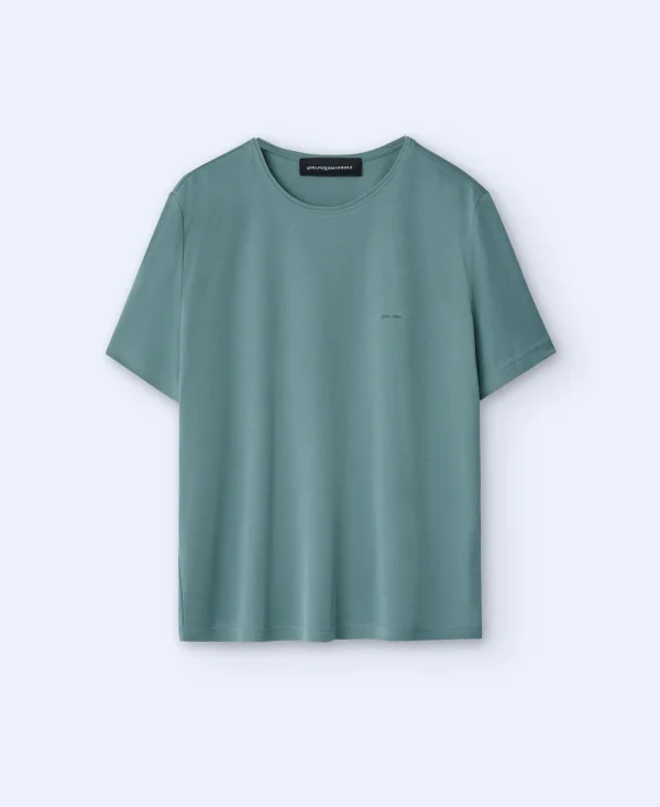 Adolfo Dominguez Camisetas Y Polos>Camiseta Cuello Caja En Modal Verde Gris
