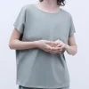 Adolfo Dominguez Camisetas>Camiseta En Algodon Con Cuello Caja Verde Claro