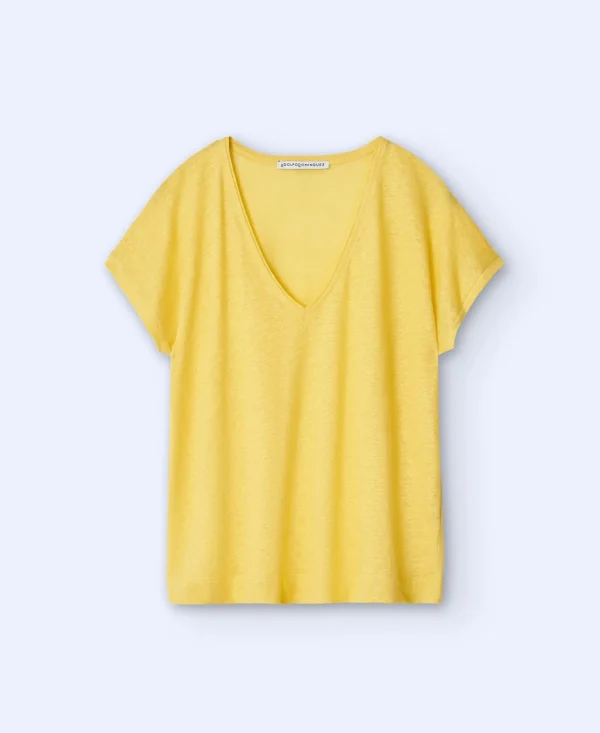 Adolfo Dominguez Camisetas>Camiseta En Lino Amarillo Claro