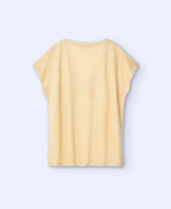 Adolfo Dominguez Camisetas>Camiseta En Lino Con Cuello Pico Amarillo Claro