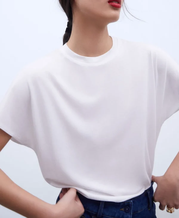 Adolfo Dominguez Camisetas>Camiseta En Lyocell Y Algodon Blanco