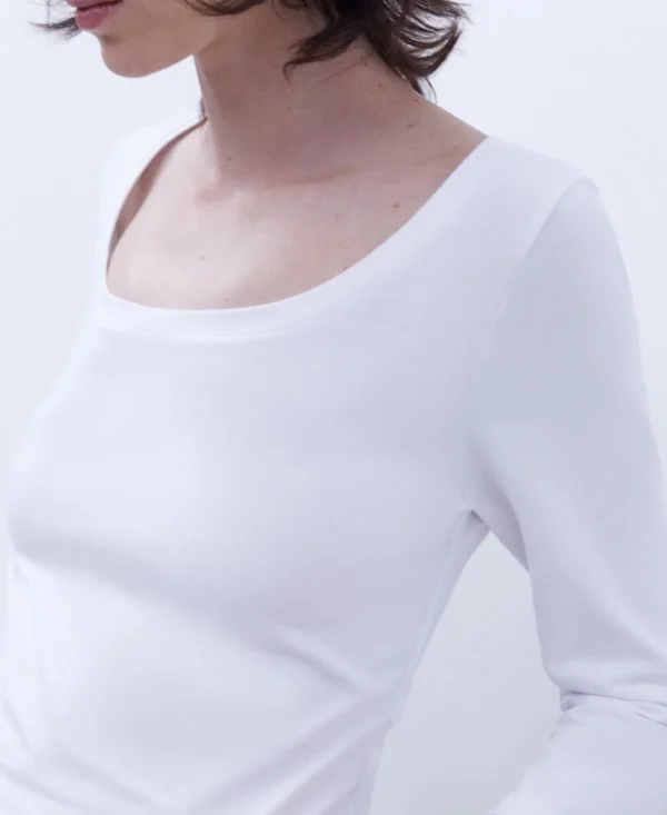 Adolfo Dominguez Camisetas>Camiseta Fluida De Manga Larga Blanco