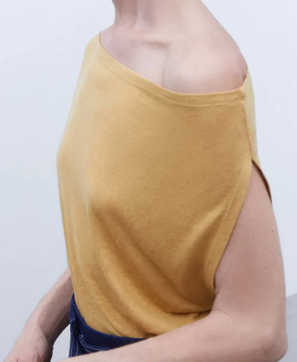 Adolfo Dominguez Camisetas>Camiseta Fluida En Lino Y Lyocell Caramelo