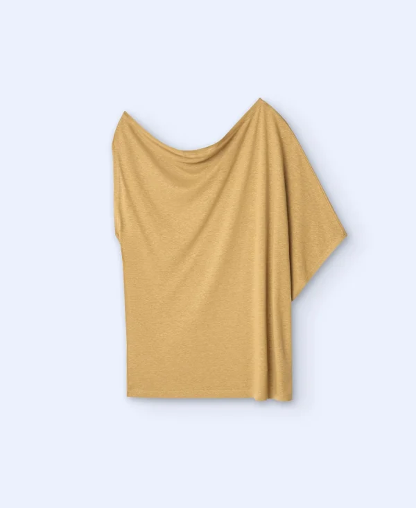 Adolfo Dominguez Camisetas>Camiseta Fluida En Lino Y Lyocell Caramelo