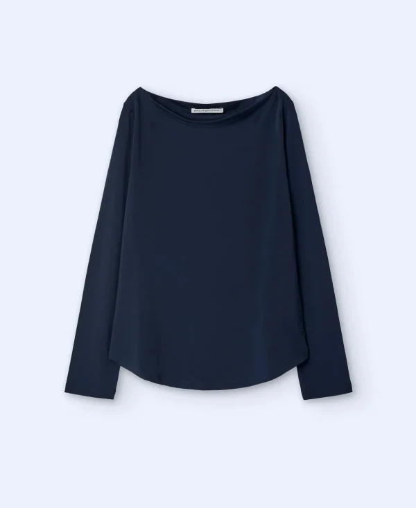 Adolfo Dominguez Camisetas>Camiseta Manga Larga Escote Barco Azul Marino