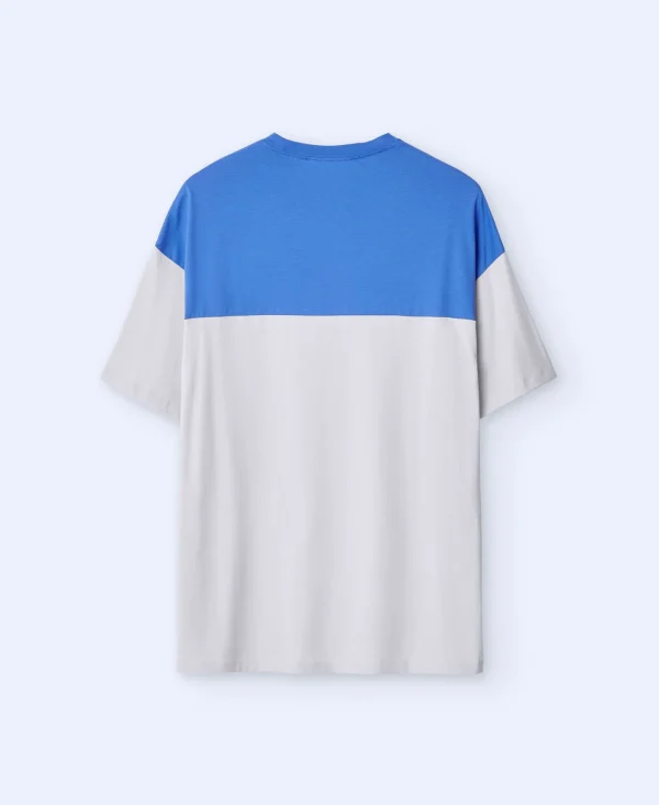 Adolfo Dominguez Camisetas Y Polos>Camiseta Oversize En Algodon Bicolor Azul Matisse
