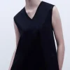 Adolfo Dominguez Camisetas>Camiseta Sin Mangas Escote Pico Blanco Y Negro