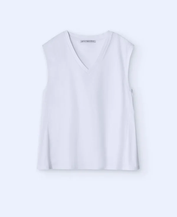 Adolfo Dominguez Camisetas>Camiseta Sin Mangas Escote Pico Estampado Verde/Malva