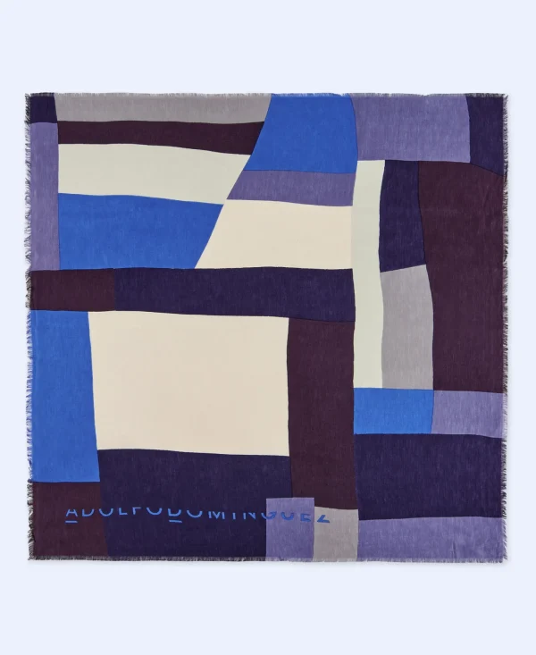 Adolfo Dominguez Foulares>Chal Bloques De Color En Lino Europeo Azul Marino