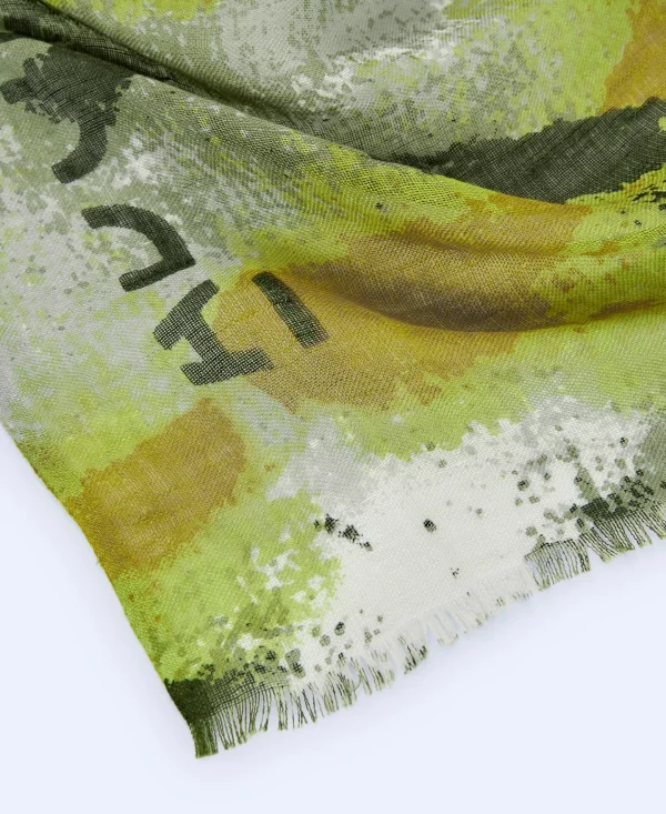 Adolfo Dominguez Foulares>Chal Estampado En Lino Y Modal Verde