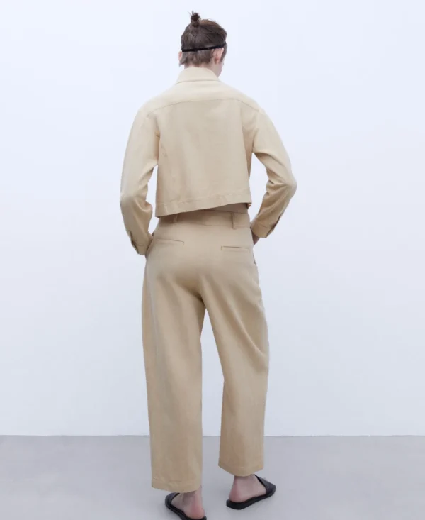 Adolfo Dominguez Abrigos Y Chaquetas>Chaqueta Corta En Algodon Y Lino Amarillo Claro