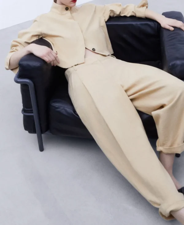 Adolfo Dominguez Abrigos Y Chaquetas>Chaqueta Corta En Algodon Y Lino Amarillo Claro