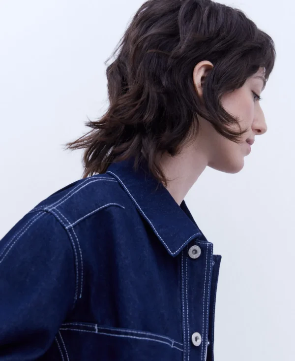 Adolfo Dominguez Abrigos Y Chaquetas>Chaqueta Denim En Algodon Azul Denim
