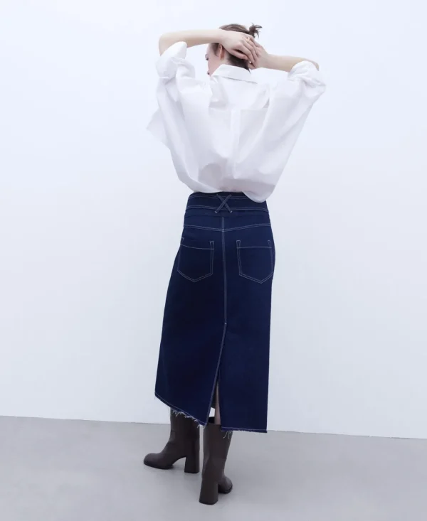 Adolfo Dominguez Faldas>Falda Denim Midi Azul Denim