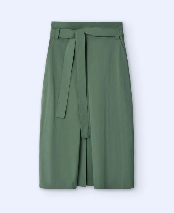 Adolfo Dominguez Faldas>Falda Midi En Algodon Y Nailon Verde