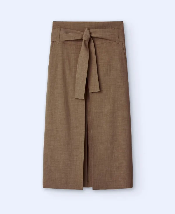 Adolfo Dominguez Faldas>Falda Midi Pliegues Camel/Marron