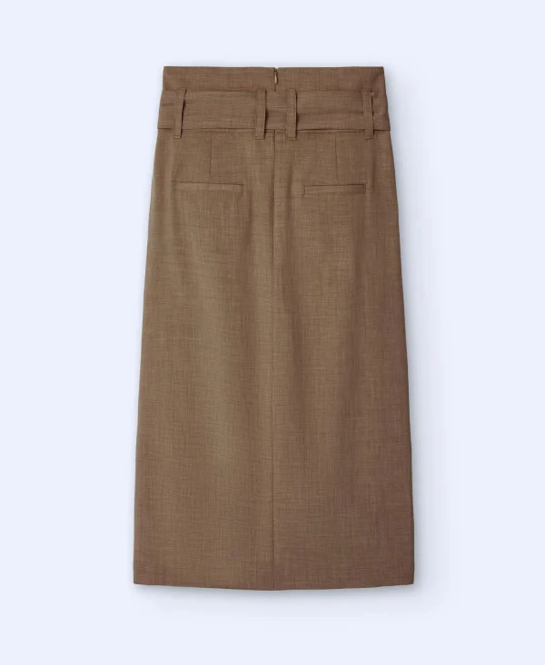 Adolfo Dominguez Faldas>Falda Midi Pliegues Camel/Marron