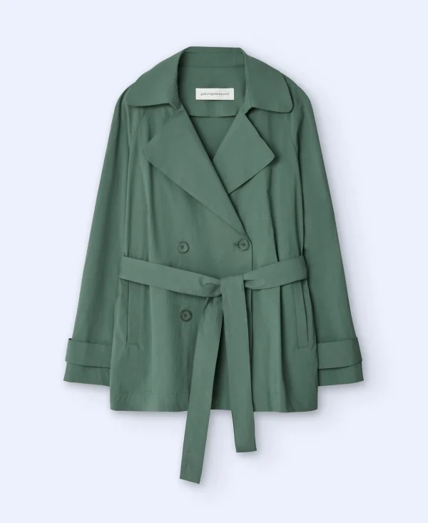 Adolfo Dominguez Abrigos Y Chaquetas>Gabardina Corta En Algodon Y Nailon Verde