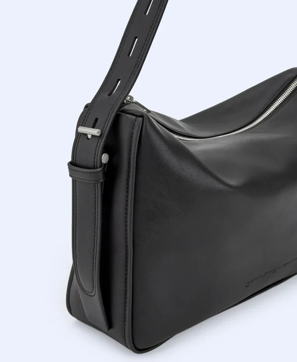 Adolfo Dominguez Bolsos>Hobo Mediano En Poliester Reciclado Negro