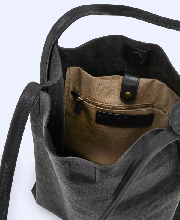Adolfo Dominguez Bolsos>Maxi Shopper En Piel Vaqueta Negro