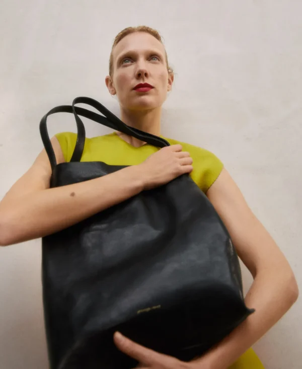 Adolfo Dominguez Bolsos>Maxi Shopper En Piel Vaqueta Negro
