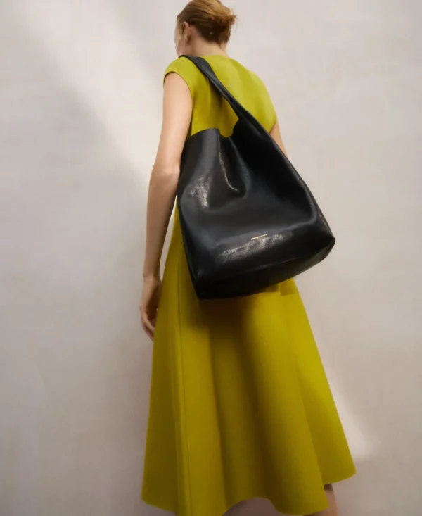 Adolfo Dominguez Bolsos>Maxi Shopper En Piel Vaqueta Negro