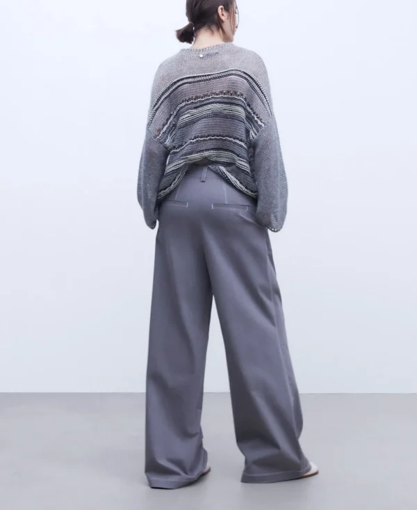 Adolfo Dominguez Pantalones>Pantalon Ancho En Tejido De Algodon Gris