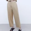 Adolfo Dominguez Pantalones>Pantalon Banana En Lino Y Algodon Amarillo Claro