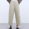 Adolfo Dominguez Pantalones>Pantalon Chino Ancho En Lino Y Algodon Arena Melange