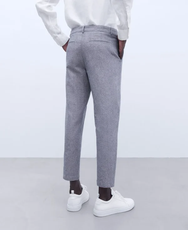 Adolfo Dominguez Pantalones>Pantalon Chino En Algodon Y Lino Marino Blanco