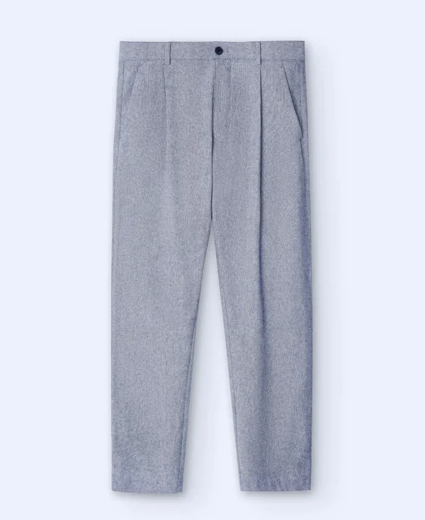 Adolfo Dominguez Pantalones>Pantalon Chino En Algodon Y Lino Marino Blanco