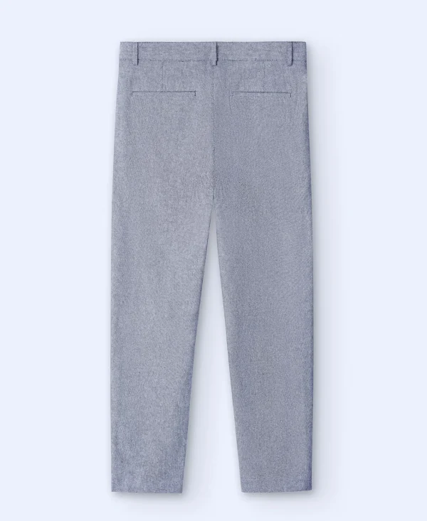 Adolfo Dominguez Pantalones>Pantalon Chino En Algodon Y Lino Marino Blanco