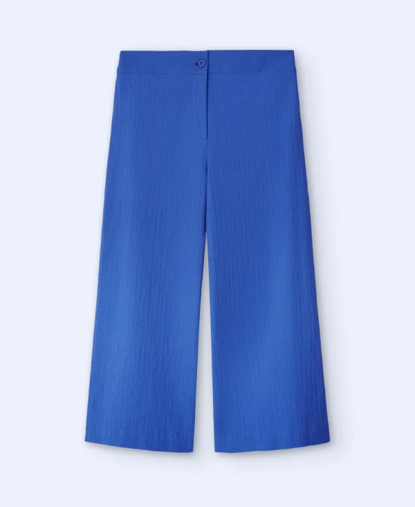 Adolfo Dominguez Pantalones>Pantalon Corte Ancho En Algodon Azul