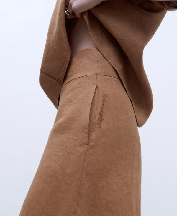 Adolfo Dominguez Pantalones>Pantalon Culotte En Lino Europeo Caramelo