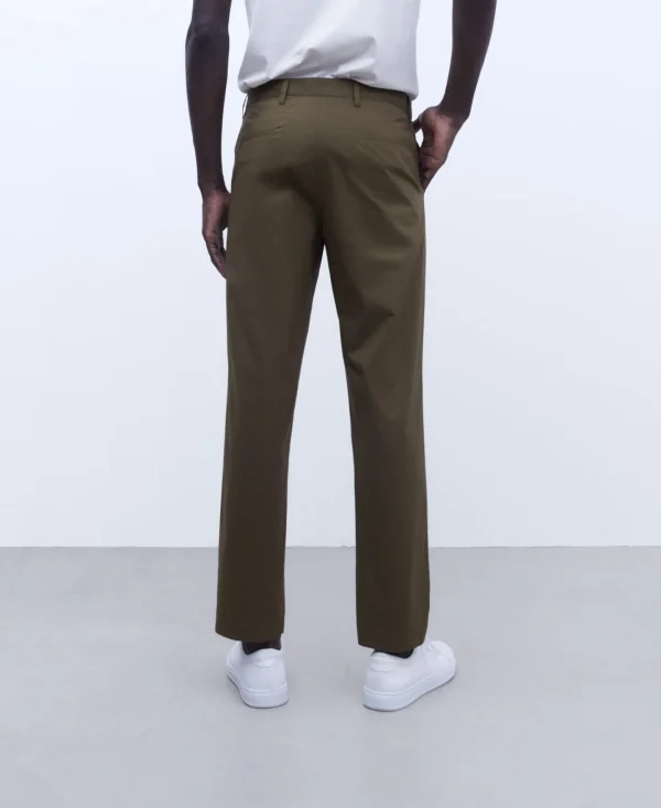 Adolfo Dominguez Pantalones>Pantalon Recto En Popelin De Algodon Caqui