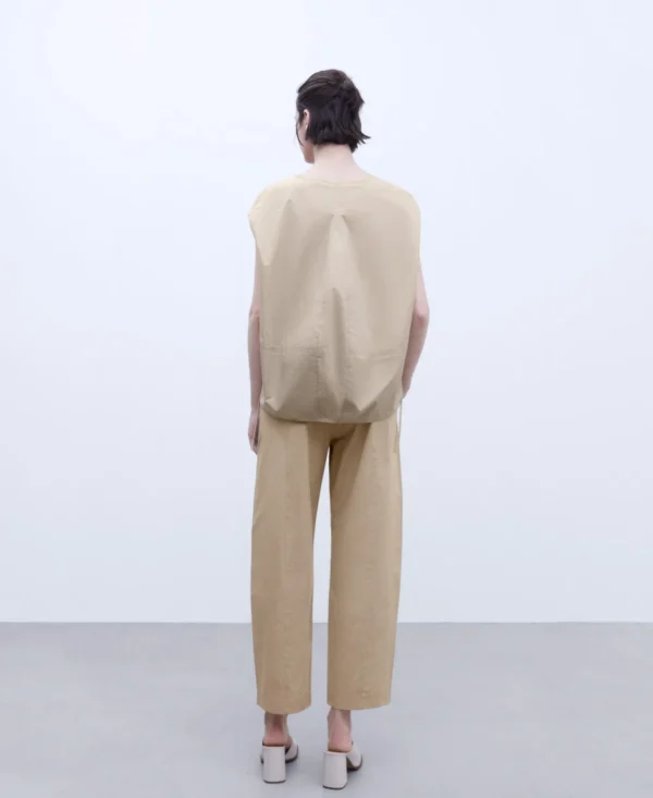 Adolfo Dominguez Pantalones>Pantalon Tiro Alto En Algodon Etico Arena