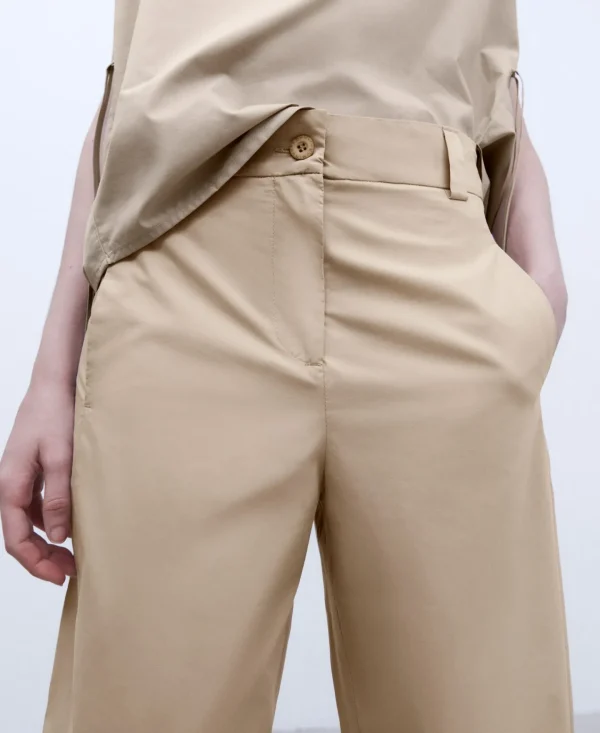 Adolfo Dominguez Pantalones>Pantalon Tiro Alto En Algodon Etico Arena