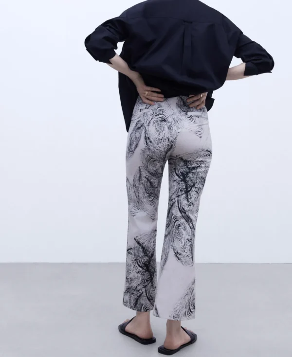 Adolfo Dominguez Pantalones>Pantalon Tobillero Estampado Negro/Crudo
