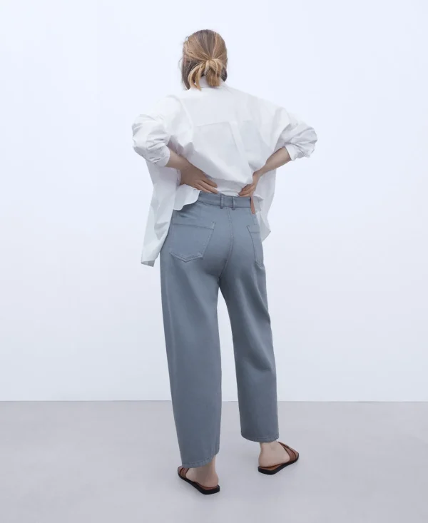 Adolfo Dominguez Pantalones>Pantalon Vaquero Banana En Algodon Gris Claro