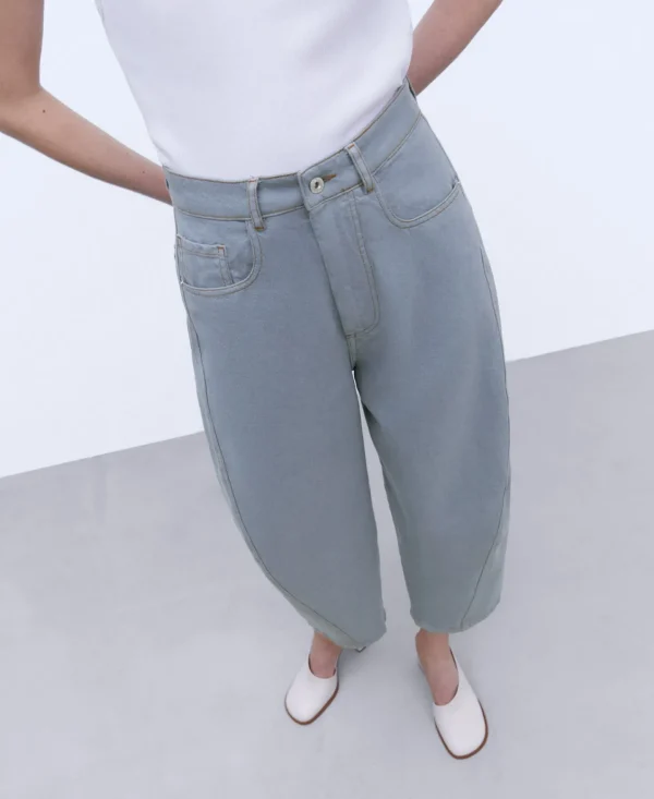 Adolfo Dominguez Pantalones>Pantalon Vaquero Banana En Algodon Gris Claro