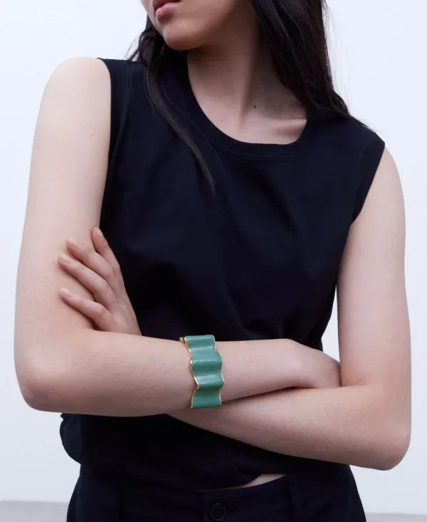 Adolfo Dominguez Bisutería>Pulsera Pliegues En Zinc Y Resina Verde