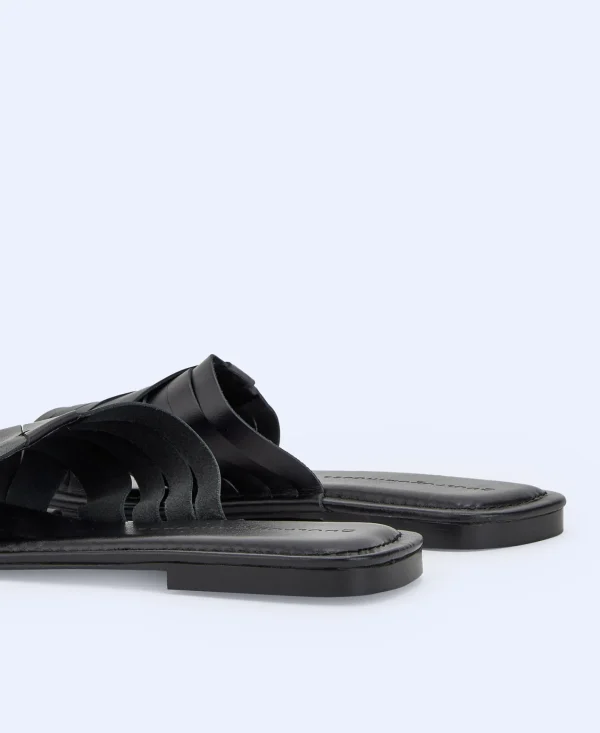 Adolfo Dominguez Zapatos>Sandalia Plana En Piel Trenzada Negro