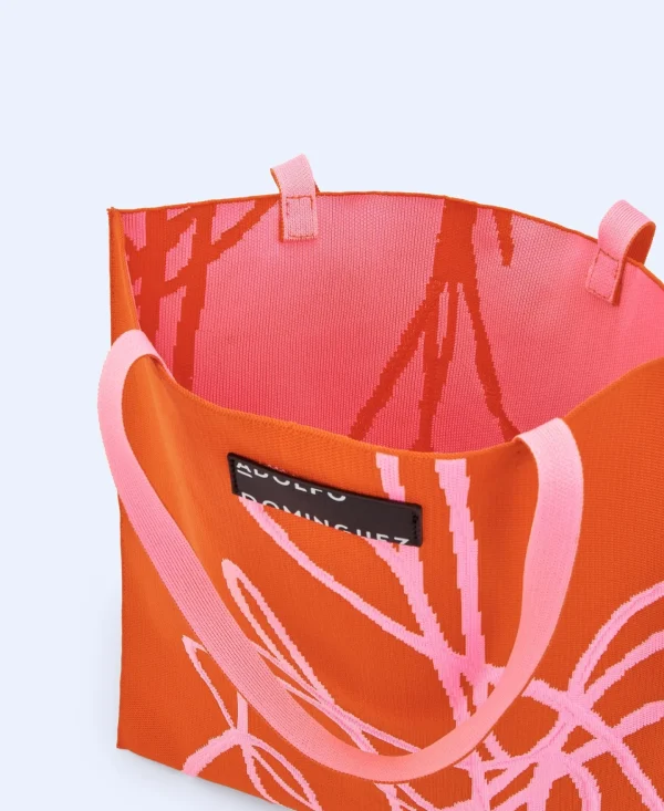 Adolfo Dominguez Bolsos>Shopper En Punto Estampado Naranja